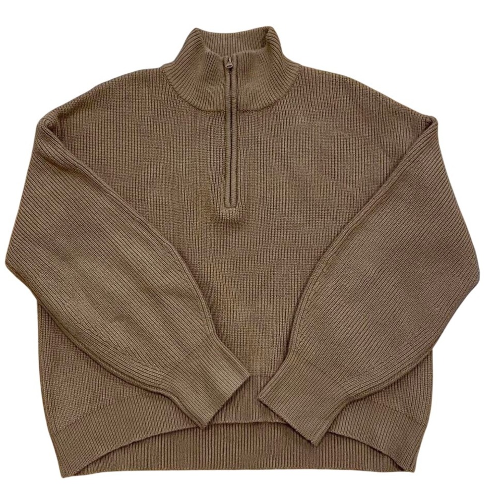 Brown French Connection Quarter Zip Hi-Low‎ Cut Sweater Size Large